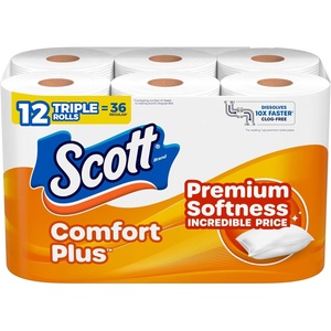 image:imageScott ComfortPlus Toilet Paper 48 Triple Rolls 231 Sheets per Roll SepticSafe 1Ply Toilet Tissue231 sheets Pack of 12